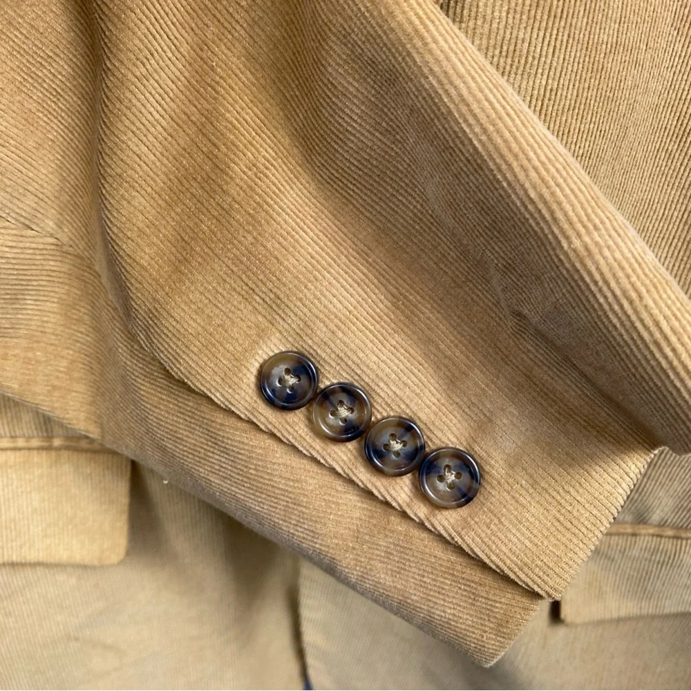 Alan Flusser Men’s 44L Tan Corduroy 100% Cotton Blazer RN 90704 Jacket Suit
